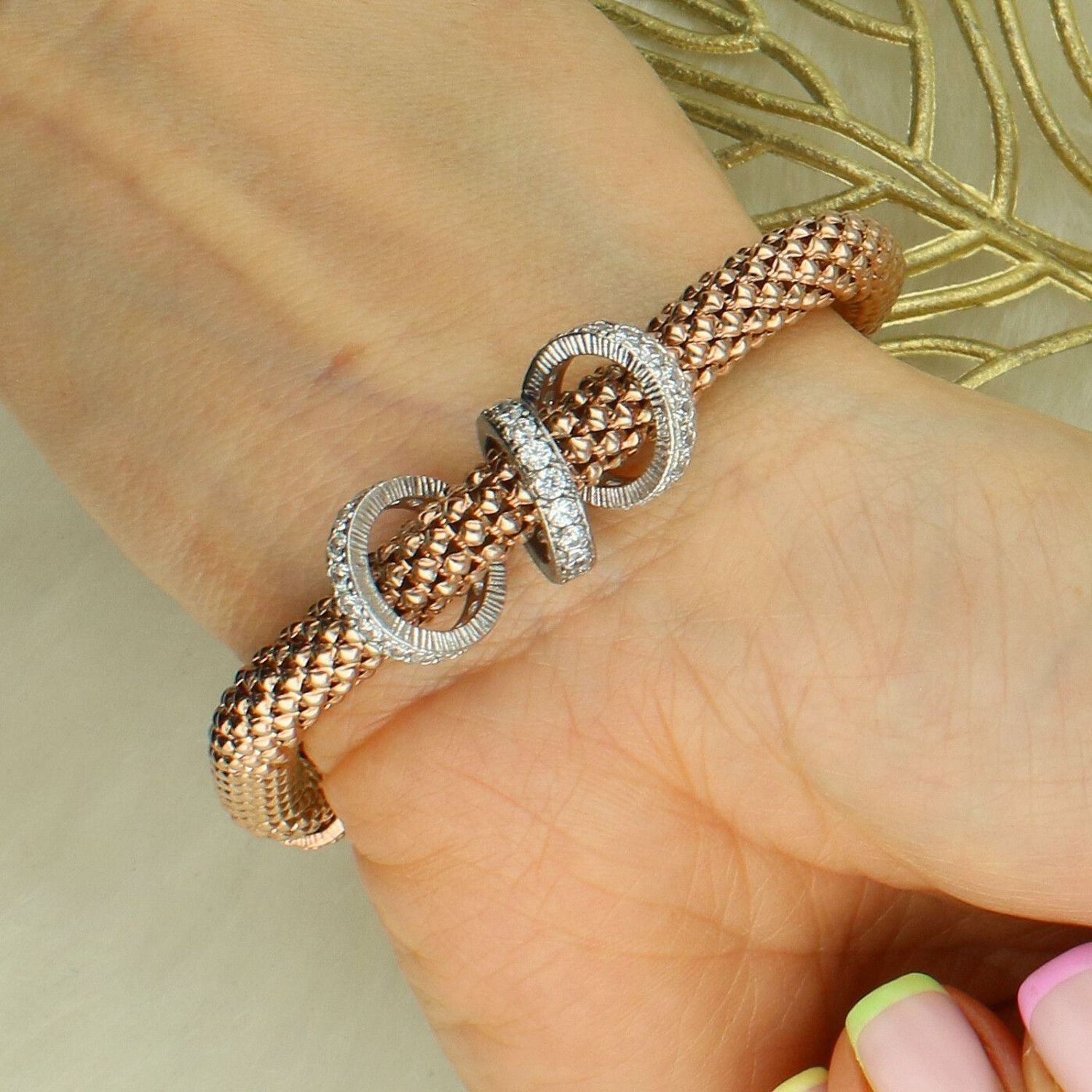 Srebrna bransoletka pozłacana różowe złoto z cyrkonią  (2).jpg